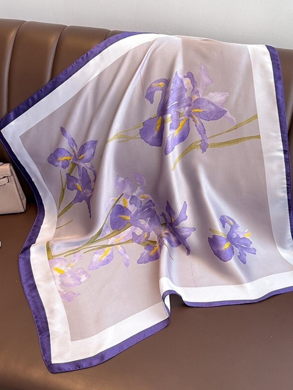 Silk-feel Purple Floral Scarf - 70*70cm